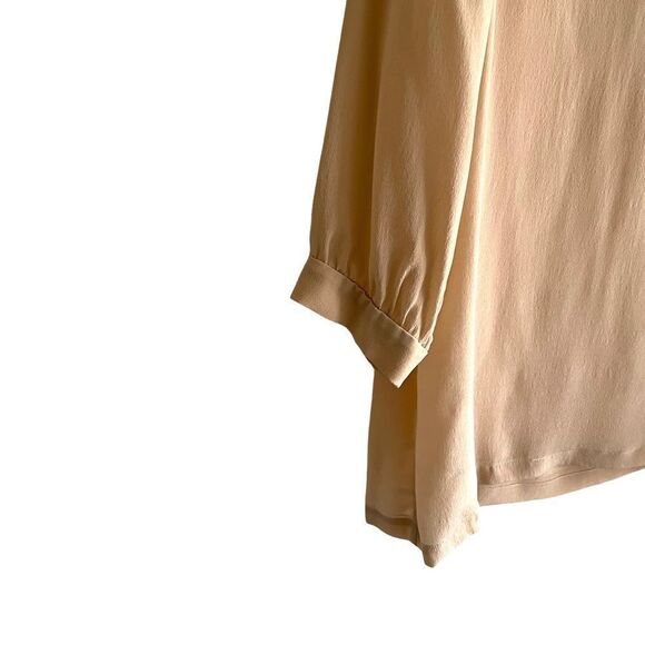 FRENCH CONNECTION Silk Crew Neck 3/4 Sleeve Blouse Front Pocket Pecan Pie 0 - Picture 2 of 6